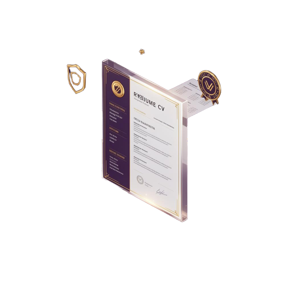 Isometric illustration of an elegant CV with gold accents